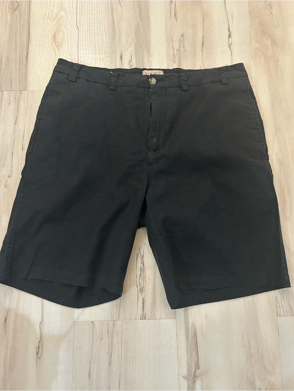 MINE Men’s Linen Blend Shorts Size 38 Black Flat Front Stretch Casual Chino